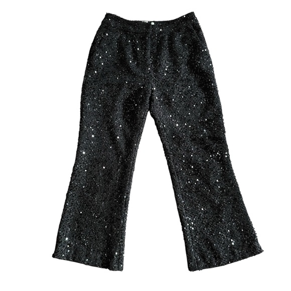 NWT Flora Bea NYC Boutique Kelsey Black Sequin cropped flare pants lined Sz S - Picture 4 of 11